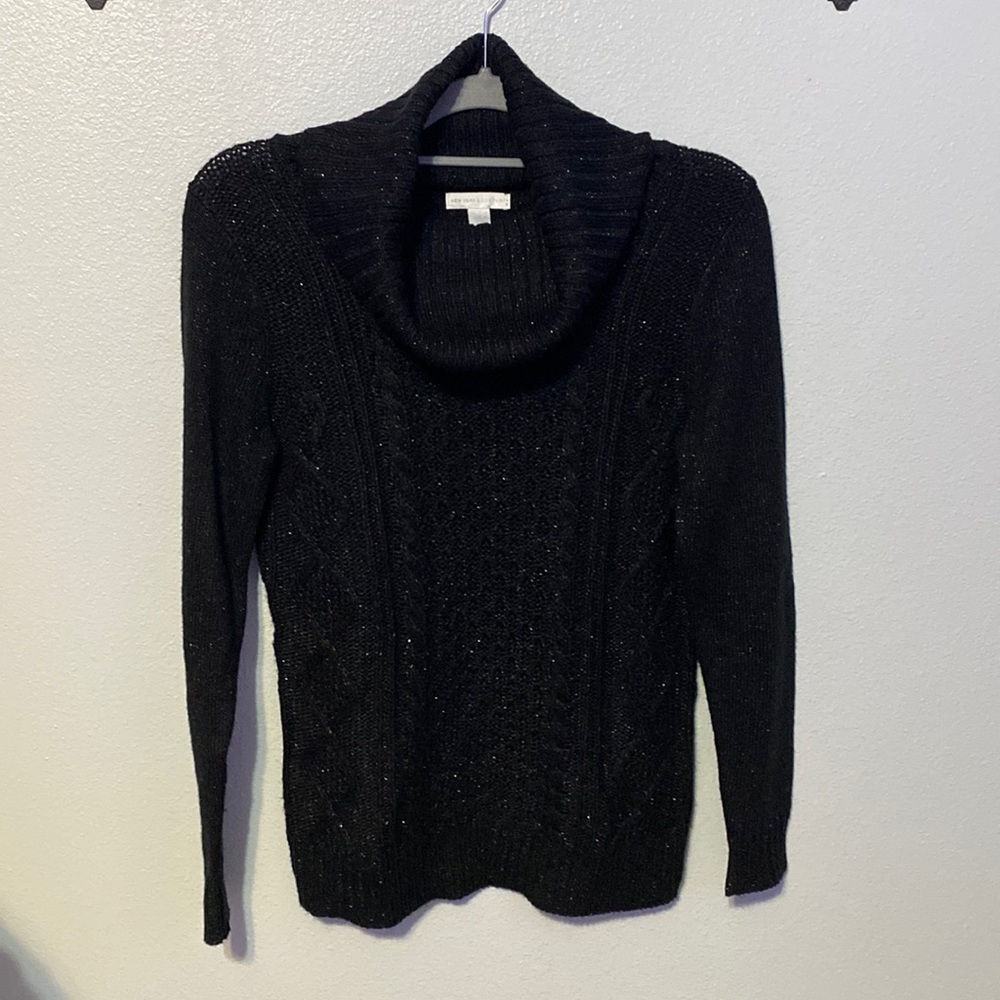 New York and Company, sweater cowl neck, black with sparkles, medium